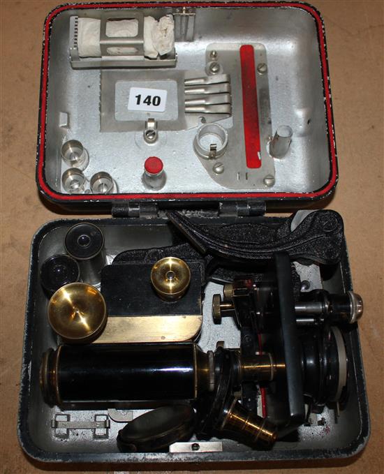 Portable metal cased microscope & lenses